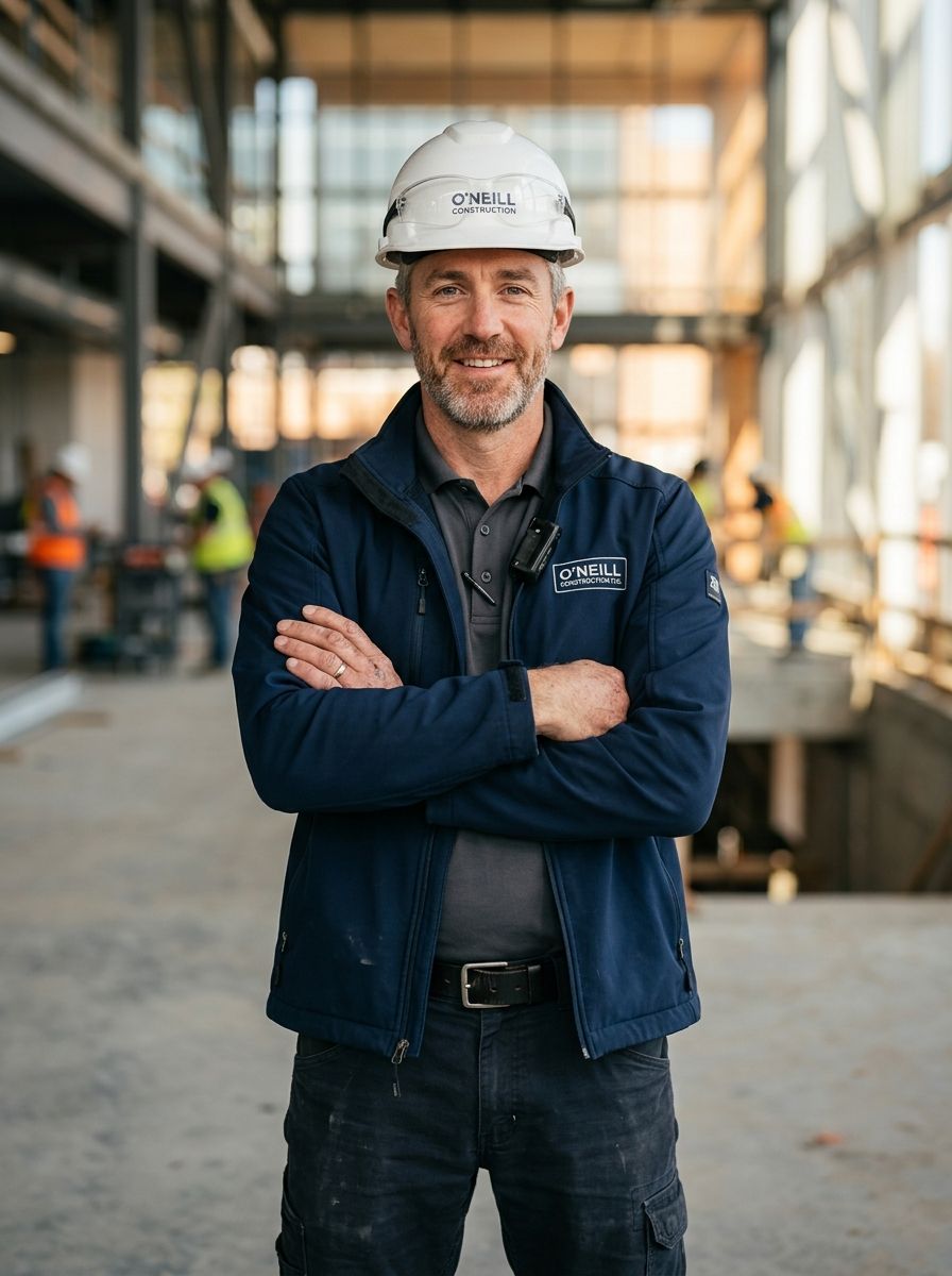 Professional trades contractor wearing a white hard hat
